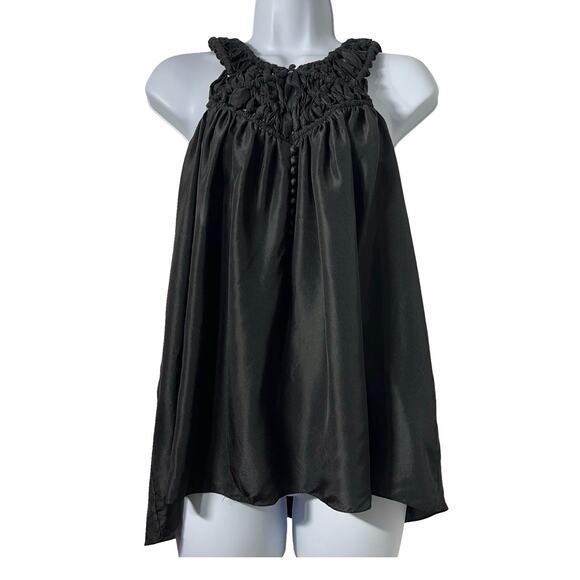 BCBG Maxazria 100% Silk Macrame Halter Tank Top Blouse Size S Black Y2K Gothic - Picture 1 of 8